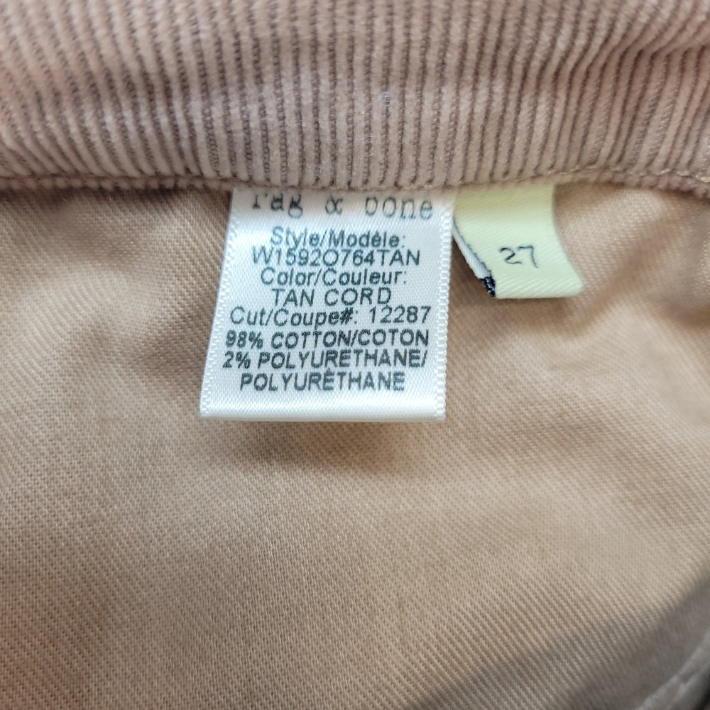 Rag & Bone Corduroy Pants Womens 27 Tan Slim Stretch Cords - Picture 6 of 11